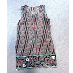 Aurelia Tunic Dress Womens Medium Multicolor Fish Print Sleeveless Boho